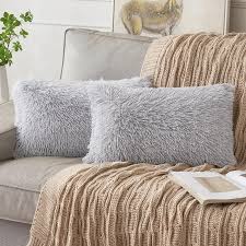 Juego de 2 Fundas de Cojín de Felpa y Pelo Sintético