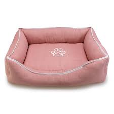 Cama Cuadrada Rosa para Perros con Huella
