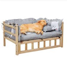 Cama Elevada de Madera para Perros con Colchón