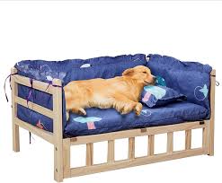 Cama Elevada de Madera para Perros con Colchón