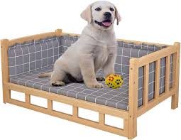 Cama Elevada para Perros ALEjon con Estructura de Madera - Colchón Suave y Lavable - Sofá para Mascotas Medianas/Grandes - Interior/Exterior
