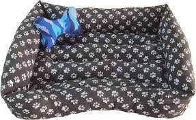 Cama para Mascotas Marrón con Huellas Blancas y Almohada Regalo