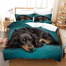 Juego de Sábanas 3D Perro Negro Verde Queen