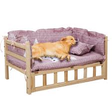 Cama Elevada de Madera para Perros con Colchón