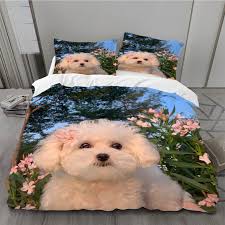 Funda Nórdica para Cama 180 - Perro Maltés con Flores