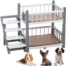 Litera Doble Capa para Perros con Escaleras - Cama Gris